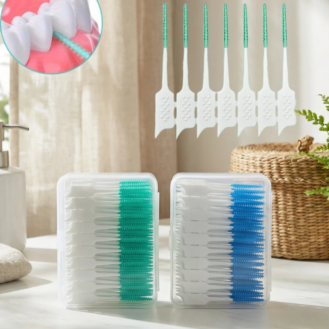 

200/400pcs Soft InterOral Brushes, Blue Green Bristles, Tooth Gap Cleaners for Braces & Oral Corrections, Includes Storage Case
