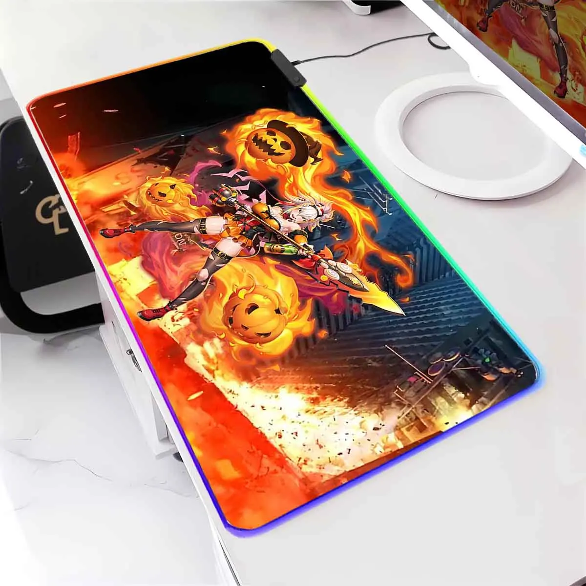 

Большой нескользящий коврик для мыши в стиле аниме Homura Sanada со светодиодной подсветкой A_action T_Taimanin Leopard, коврик для мыши, настольный коврик для клавиатуры RGB Overwatch