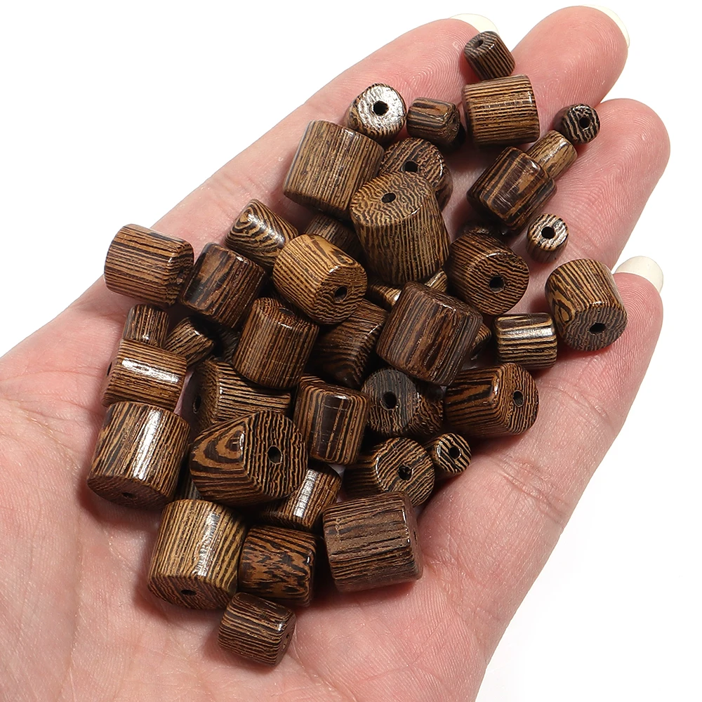 Natural Cylindrical Wenge Wood Beads 6-12mm Spacer Loose Wooden Beads For Jewelry Making Bracelet DIY Accessories