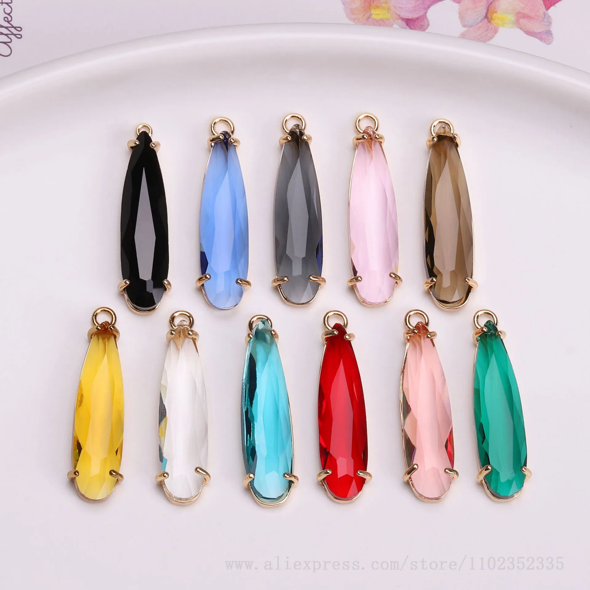 8X33mm long water droplet crystal pendant DIY necklace earrings hairpin headwear accessories 10pcs/ Bag