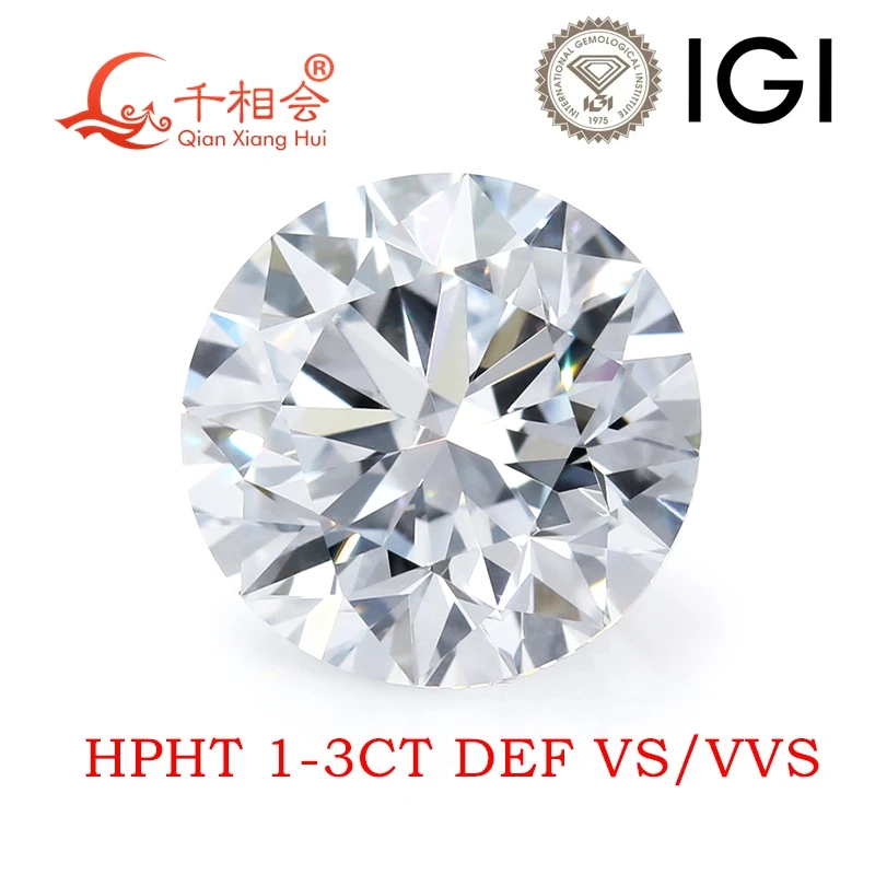 Imagem -02 - Round Shape Lab Crescido Diamante Pedra Solta Igi Certificated Cor Branca Vvs para vs Claridade Hpht 1ct 3ct d e f 3ex