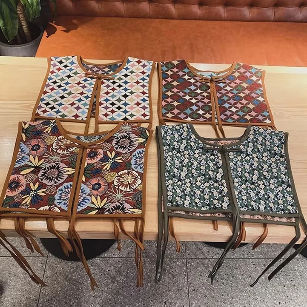 

Винтажный вышитый шарф-накидка с цветочным узором, женская шаль с завязками, декоративный воротник-имитация для рубашки