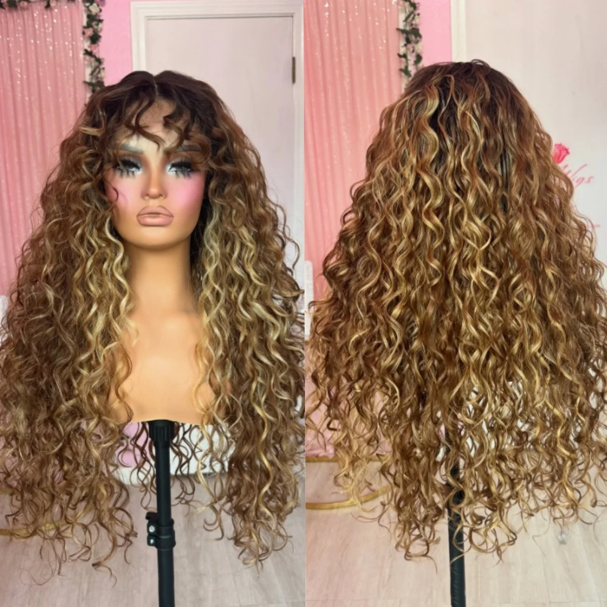 

Шоколадно-коричневый синтетический парик спереди с челкой, странный вьющийся светлый парик, предварительно выщипанные оригинальные заводские вьющиеся парики