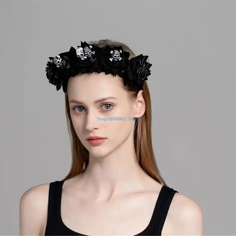 

T3LC Gothic Hair Hoop with Flower Decor Women Styling Headwear Carnival Hair Supplies