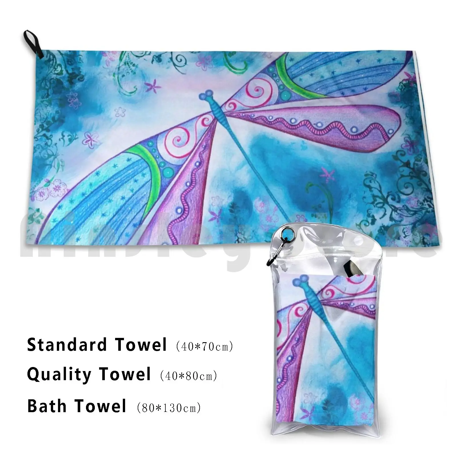 Dragonfly I Bath Towel Beach Cushion Dragonfly Insect Acrylic Collage Magic Whimsical Multicolor Multicolored