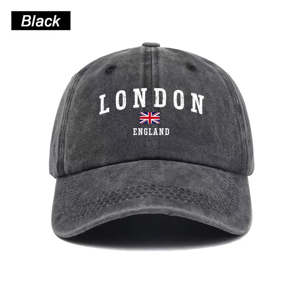 Vintage Washed Baseball Cap England LONDON Print Graphic Unisex Streetwear Casual Trucker Style Summer Cotton Sun Hat