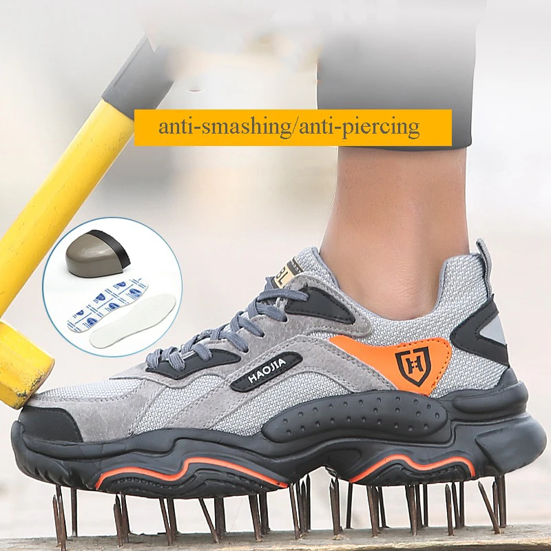 Men\'s Steel Toe Cap Work Safety Shoes Outdoor Anti-slip Rubber Puncture Proof Construction Safety Work Shoes Black