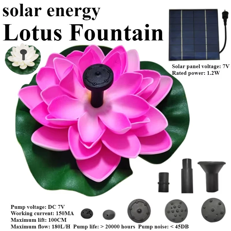 

Solar Garden Fountain Lotus Water Pump Pond Decor/Outdoor Bird Bath Outdoor Garden/Courtyard Fountain Landscaping 180L/H
