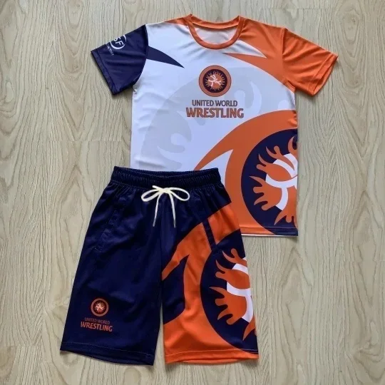 2026 new wrestling sports suit graphic T-shirt and shorts, quick drying mixed martial arts training for adults and children