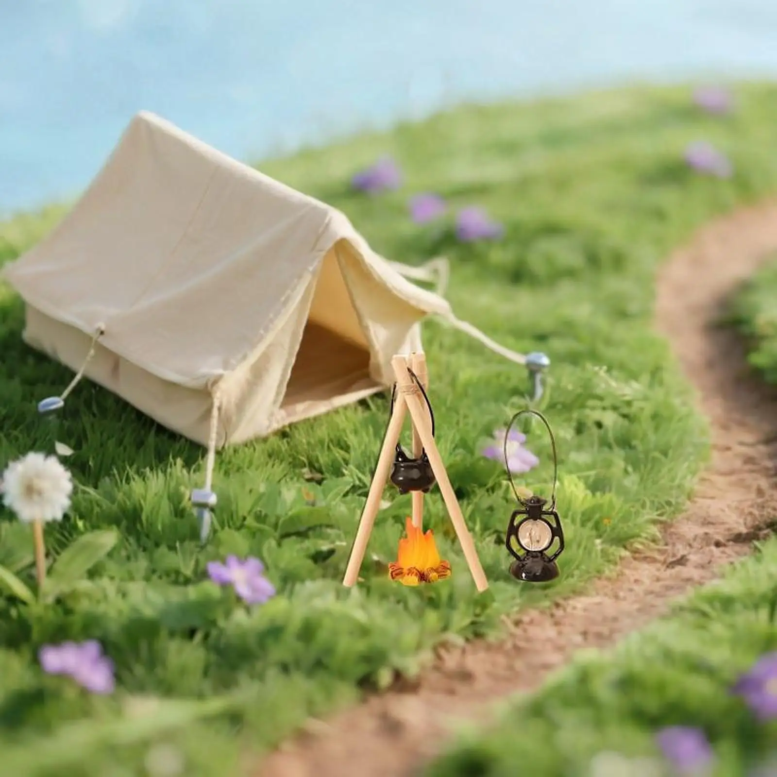 

7Pcs 1:12 Miniature Campfire Set Dollhouse Miniature Hanging Accessories Pretend Play Toys for Micro Scenic Landscaping