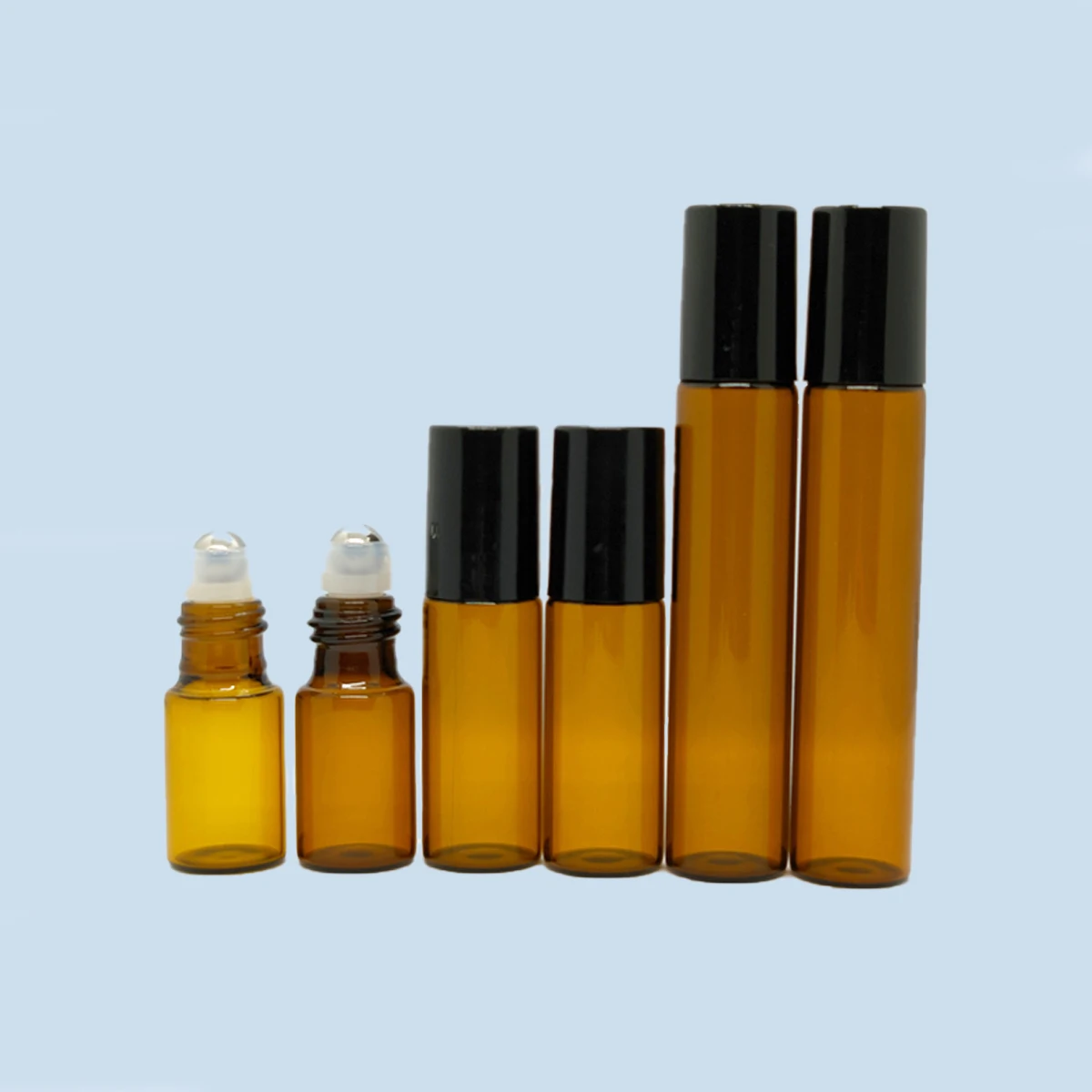 20/30/50/100pcs 3ml 5ml 10ml Amber Thin Glass Roll on Bottle Refillable Sample Test Essential Oil Vials with Roller Metal Ball