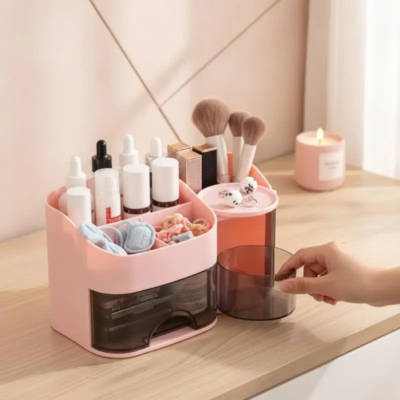 Transparent Drawer Makeup Organizer Multi Slot Compartment Large Capacity Storage Box for Vanity Cosmetic Display