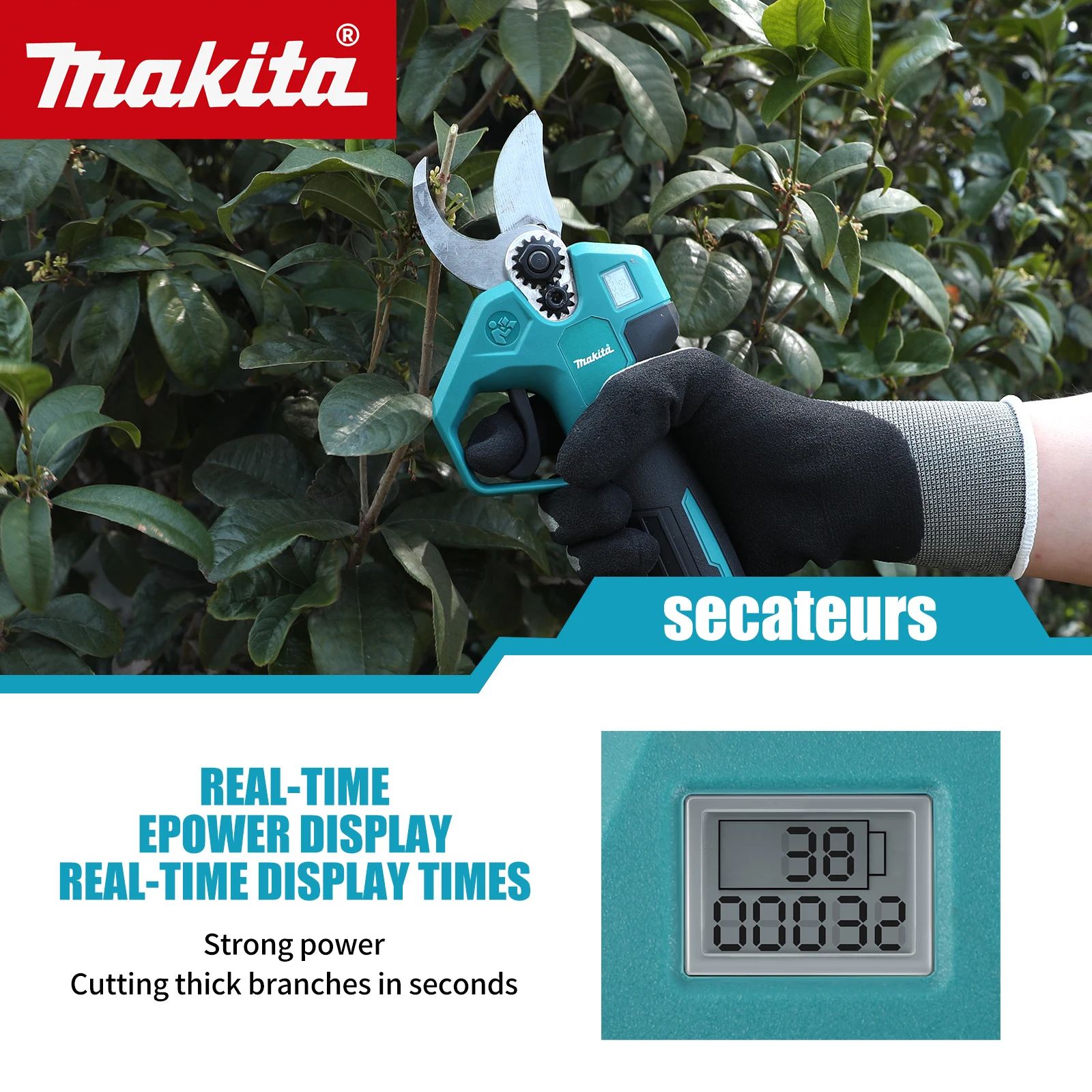 Cordless Electric Pruning Shears SK5 Blade LCD Display 10‑45mm Cutting Diameter Garden Tree Branch Cutter.MPP569