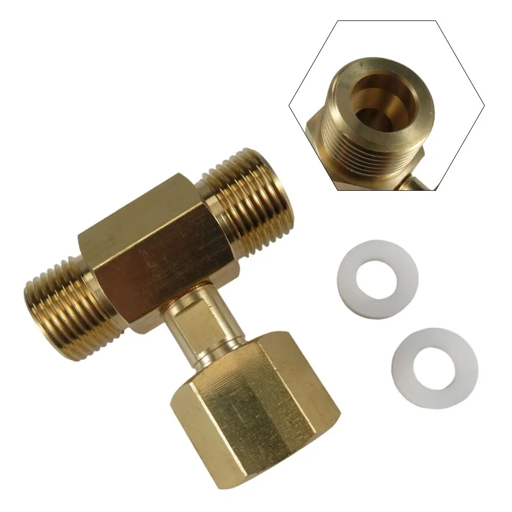 Threaded Tee Fitting 3 Way Connector Adapter W21 814 Carbon Dioxide Tank Splitter for Dual Device Use with Gasket Seal