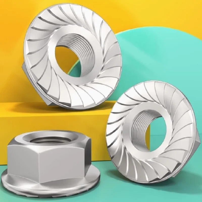 M2.5 M3 M4 M5 M6 M8 M10 M12 M14 M16 M20 High Quality Stainless Steel Hexagon Hex Head Serrated Flange Nut DIN6923