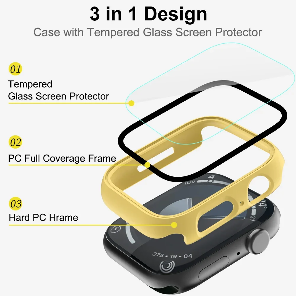 2 Pack Compatible for Apple Watch Series 7 8 9 41mm 45mm Screen Protector  Anti-Scratch Shockproof Cover Tempered Glass Yellow