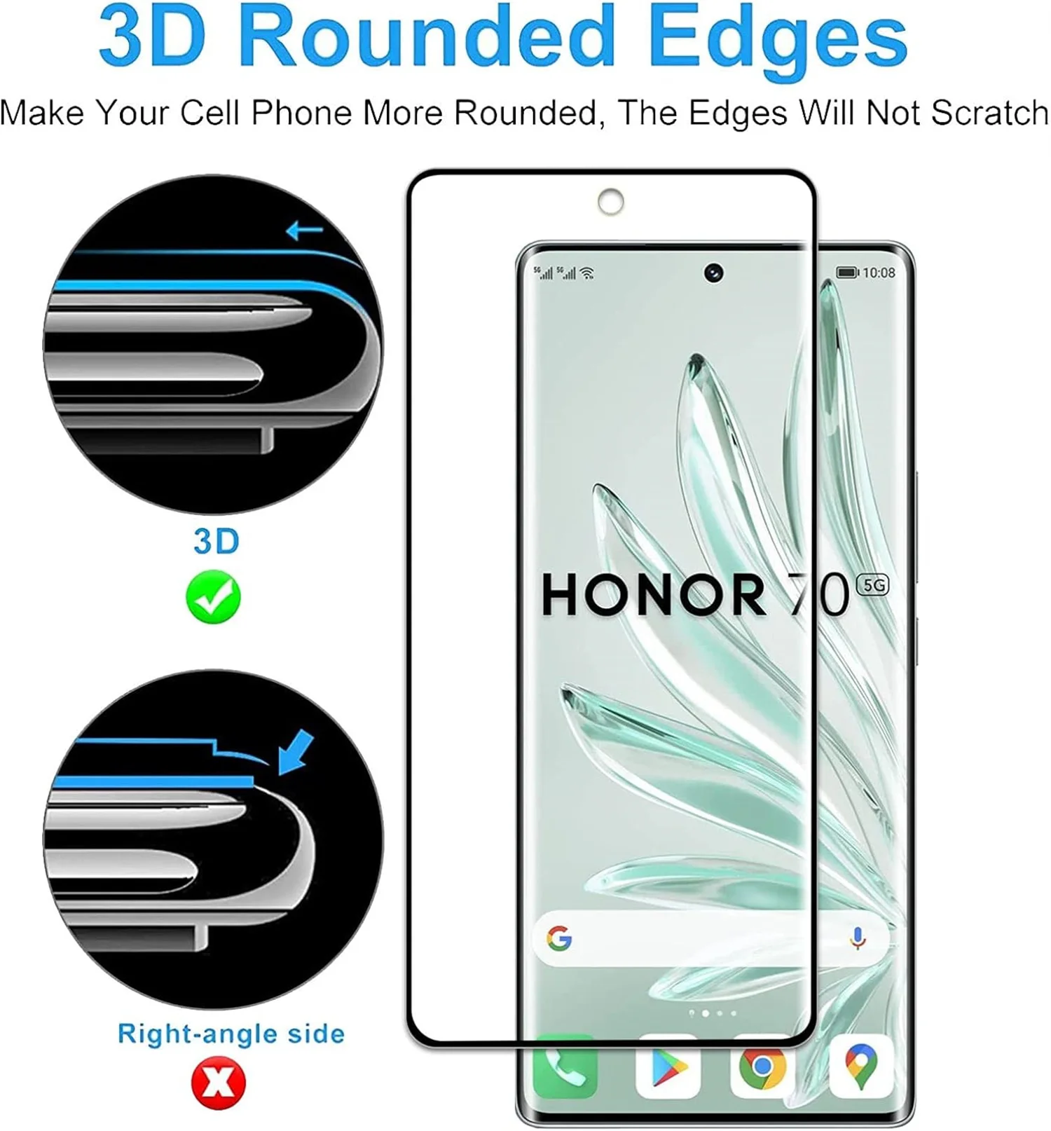 زجاج منحني لهاتف Honor 70 واقي شاشة زجاجي