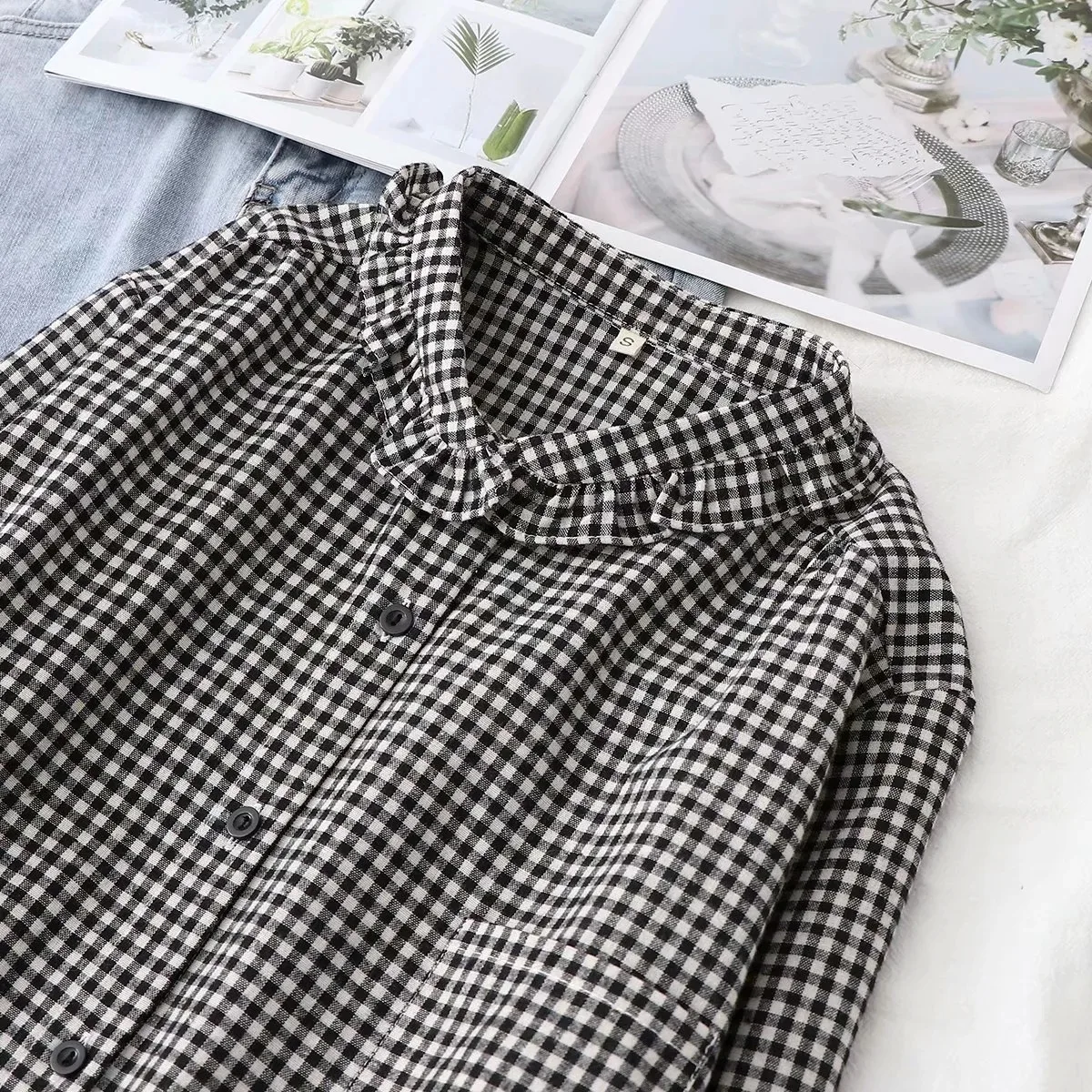 New Spring Cotton Plaid Shirt Women Long Sleeve Versatile Fashion Tops Girl Casual Commute Basic Blouses 2024 Autumn T44388QC