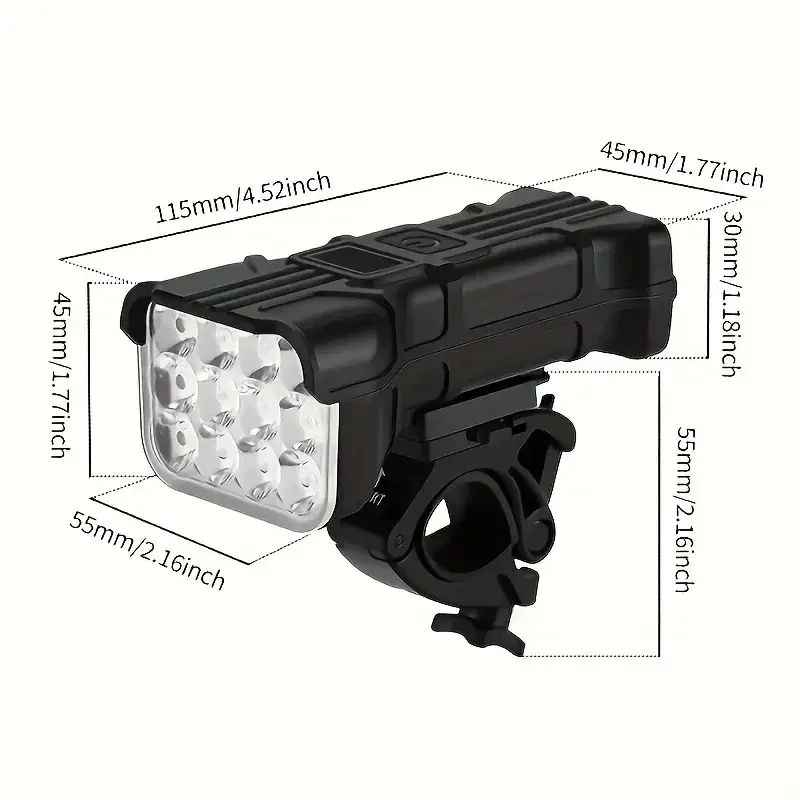 12 Led SuperBriuht Multifunctional Bike Light USB Rechargeable MTB Mountain Bicycle Lamp With Horn 5 Modes For Night Riding