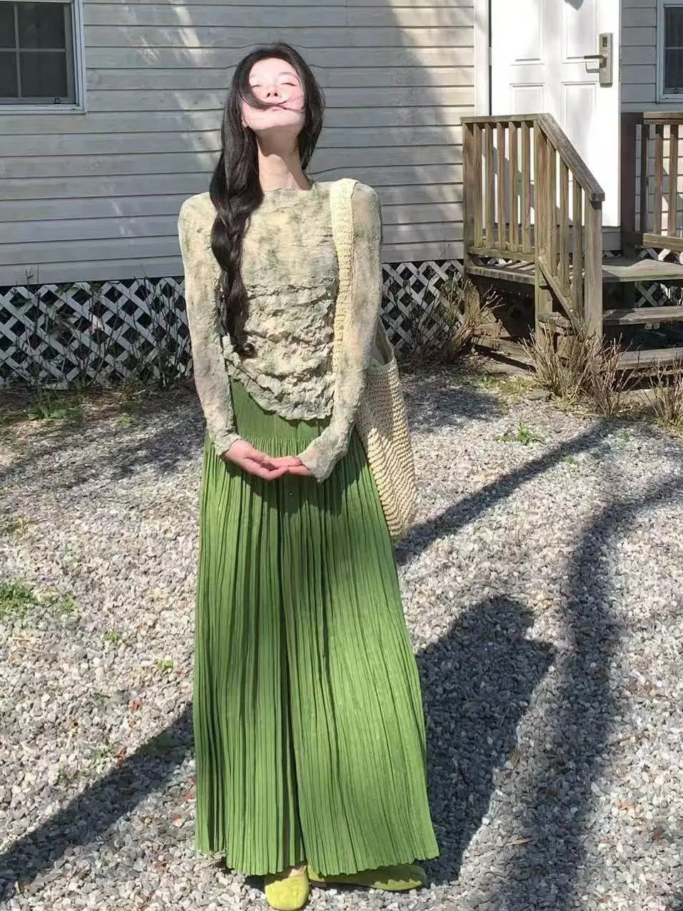 Casual Pleated High Waist Wide Leg Pants Women's Draped Style Summer 2026 Three Houses Wind Leisure Trousers Skirt
