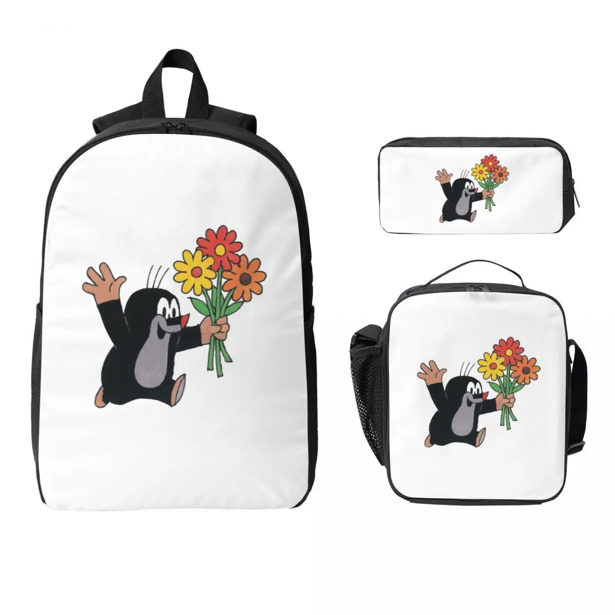 

Mole Happy Krtek Backpack Student Boys Girls BookBag School Bag Computer Shoulder Bags 3ps Insulated Lunch Bag Pencil Case