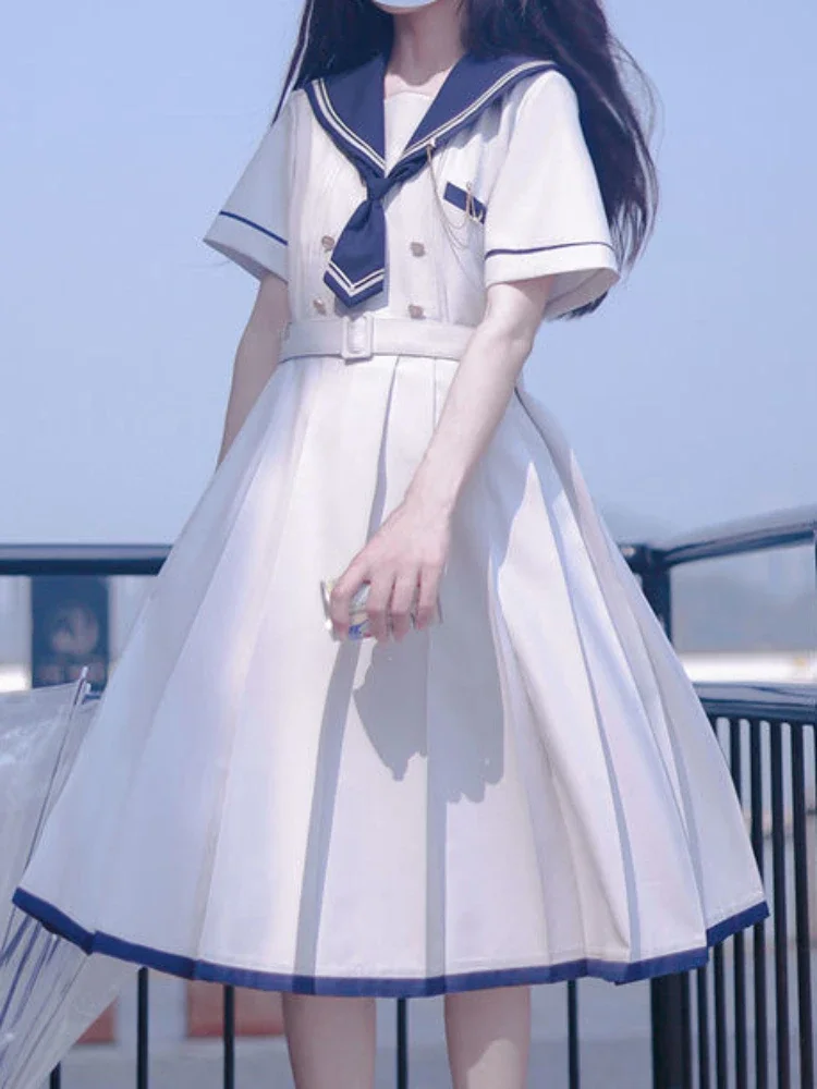 

Lolita Japanese Academic Style Sweet Women Dress Sailor Collar Kawaii Vestidos Female Summer Cute Women Dresses New 2026