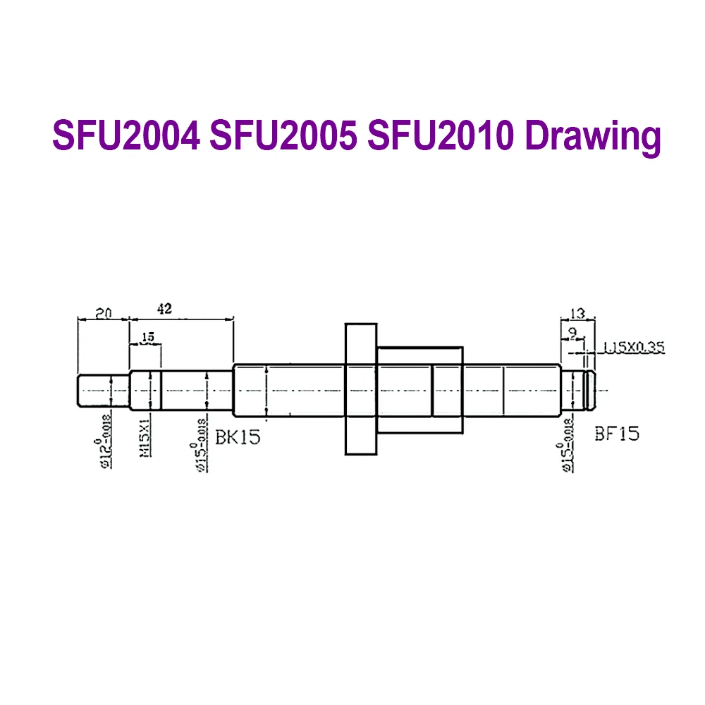 Ballscrew SFU2004 SFU2005 SFU2010 1000-2000mm C7 Roller Screw with Single Ball Nut Dia 20mm Pitch 4mm 5mm 10mm for CNC parts