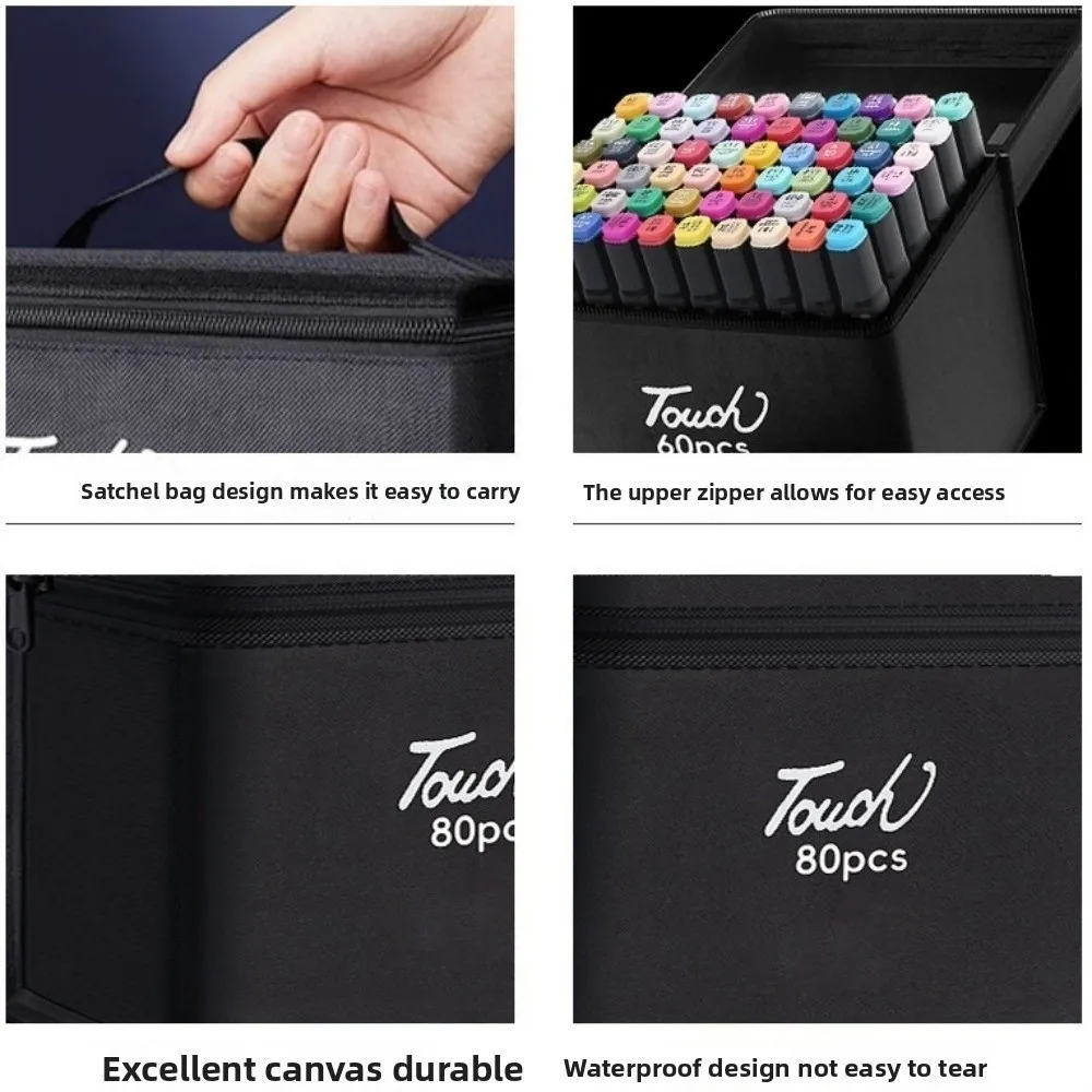 Black Color Marker Pens Storage Bag 12-168 Count Zippered Closure Zippered Canvas Pouch Functional Storage Massive Storage