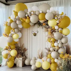 겨자 노란색 풍선 화환 키트 모래 흰색 노란색 파스텔 풍선 생일 베이비 샤워 성별 공개 Boho Bee Party Decora