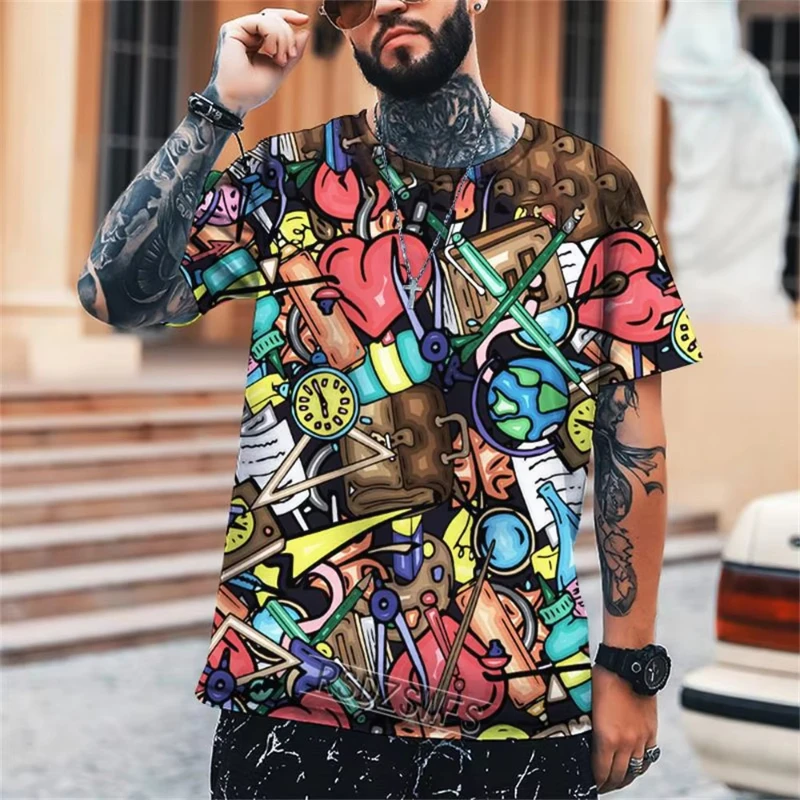 

2025 New Men's Fashion Street Hip-hop Graffiti 3d Printing Casual Polyester High-quality Fabric T-shirt Casual Plus Size Tops