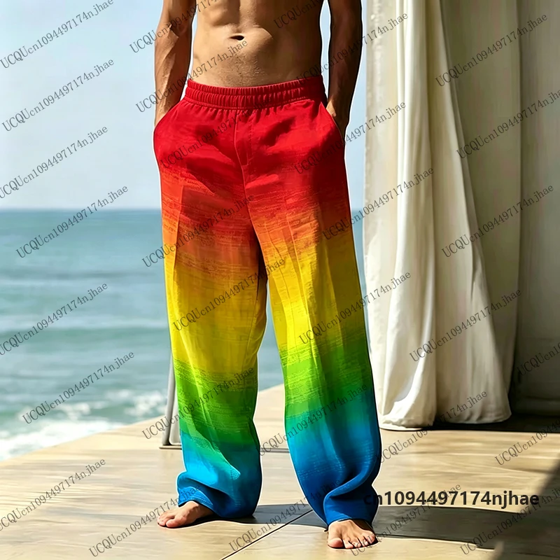 2026 New Rainbow Gradient Print Pajama Pants For Men Autumn Winter Fashion Casual Sleep Trousers Oversized Couple Long Pants
