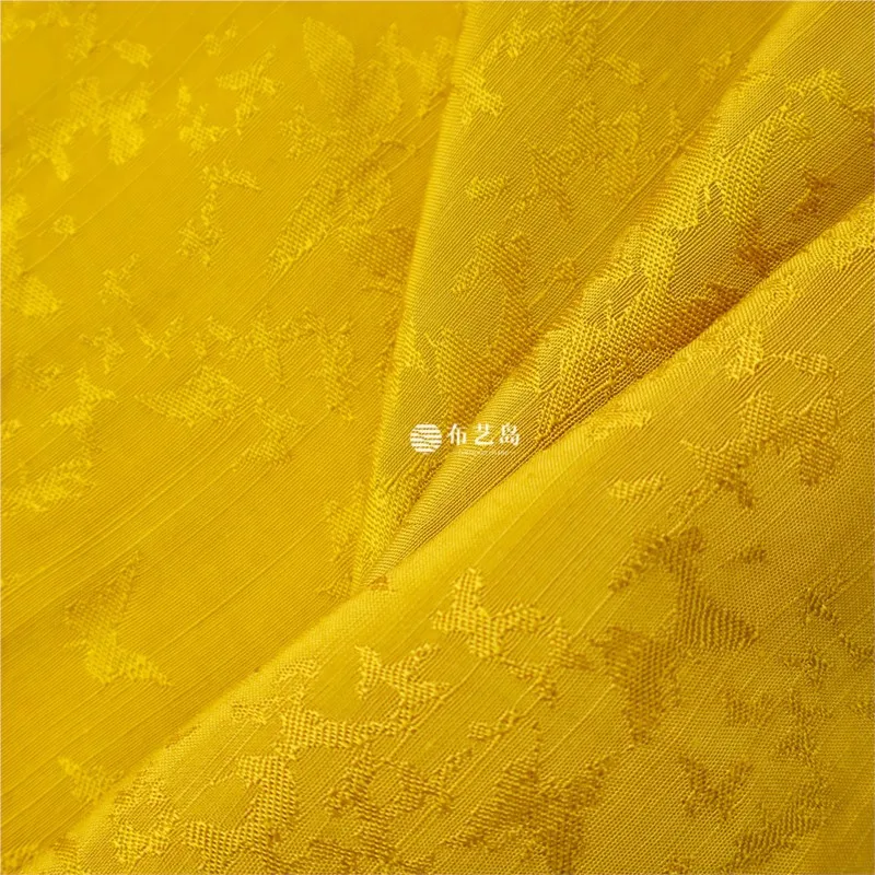 Ginger yellow jacquard solid color linen embroidered fabric handcrafted for Hanfu and cheongsam