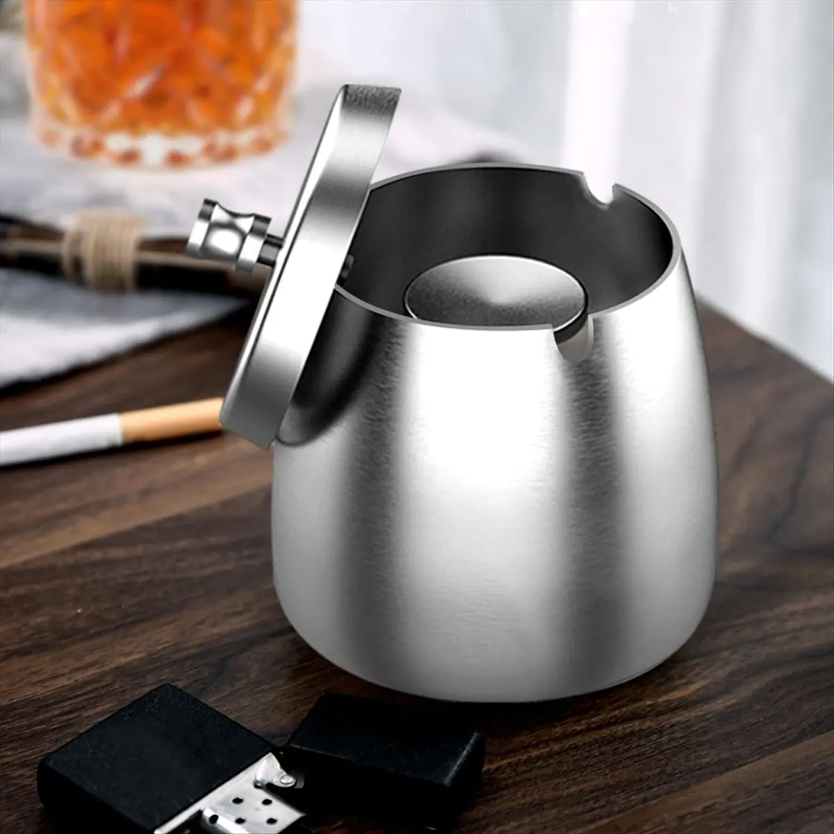 【ABFS】Ash Tray,Large Outdoor Ashtray with Lid,Ashtray for Outside Patio,Stainless Steel Windproof Smokeless Ash Tray