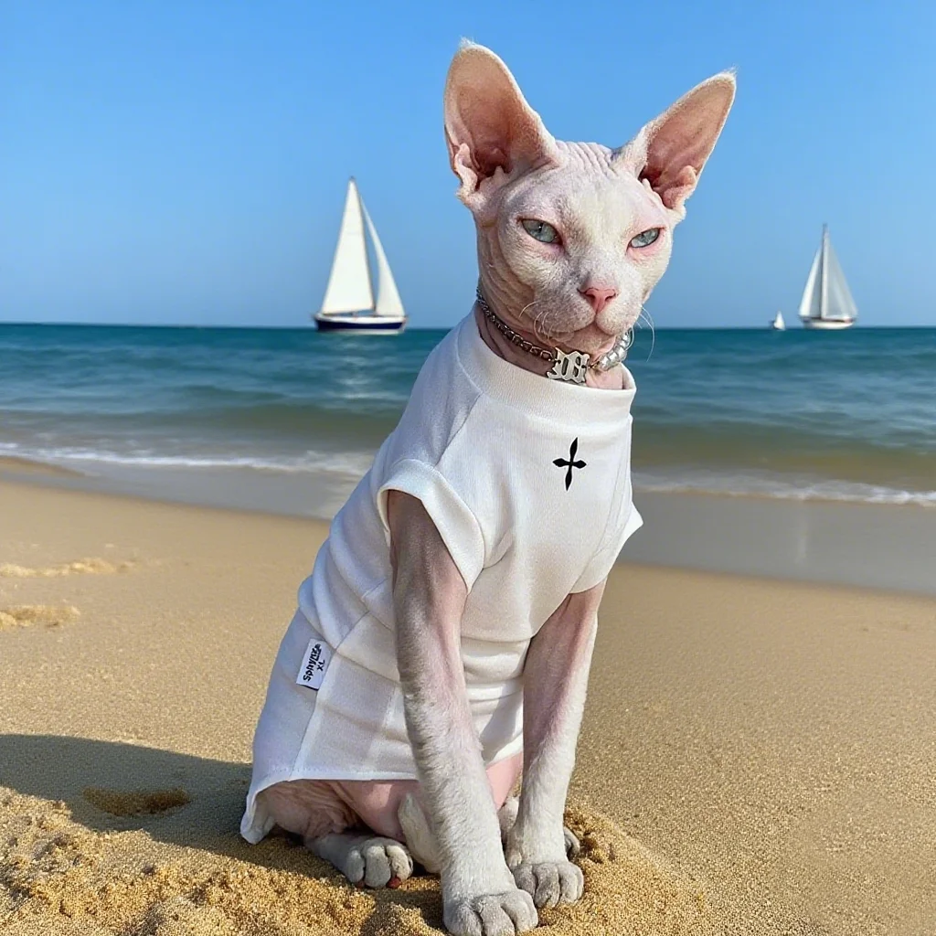 

Breathable Sphynx Cat Clothes, Cotton T-Shirt Short-Sleeve Pajamas Top for Hairless Cats, Sphynx, Devon Rex, Cornish Rex