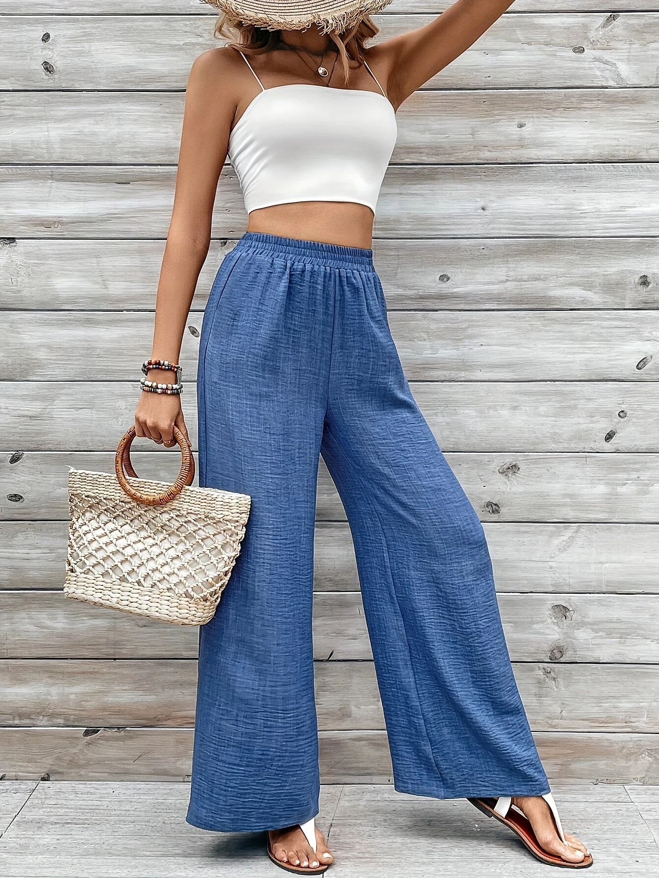 European and American women's fashionable temperament tie up high waisted wide leg pants