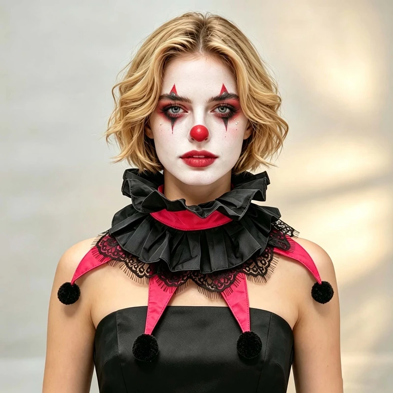 Ruffled Lace Neck Ruff Clown Collar Cosplay Decoration Neckwear Shawl Cape Halloween Stage Performance Detachable False Collar