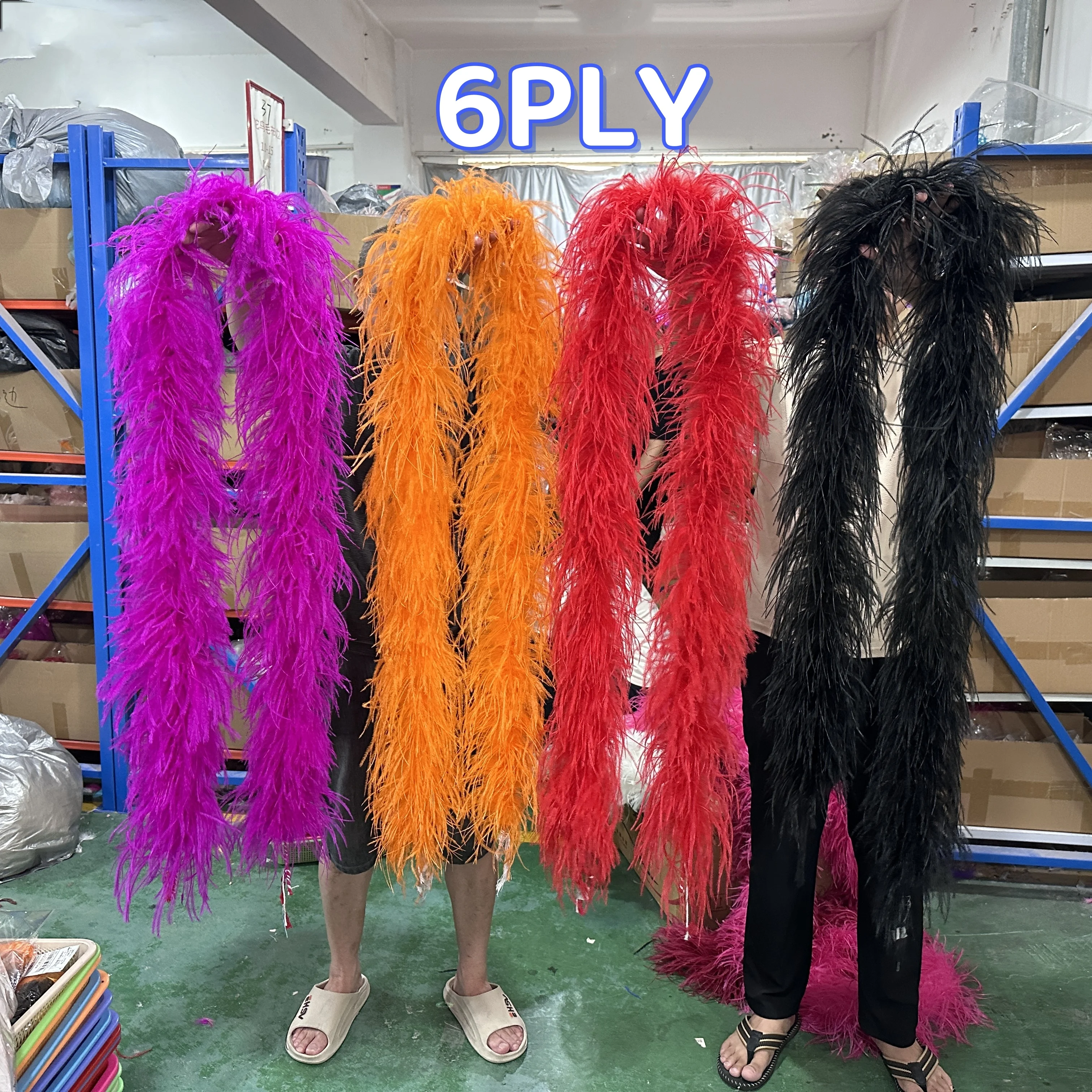2Meter Long Colorful Ostrich Feather Boa 3Ply/6Ply/10Ply Custom Plume Scarf Needlework Wedding Clothes Shawl Decor Sewing Trim
