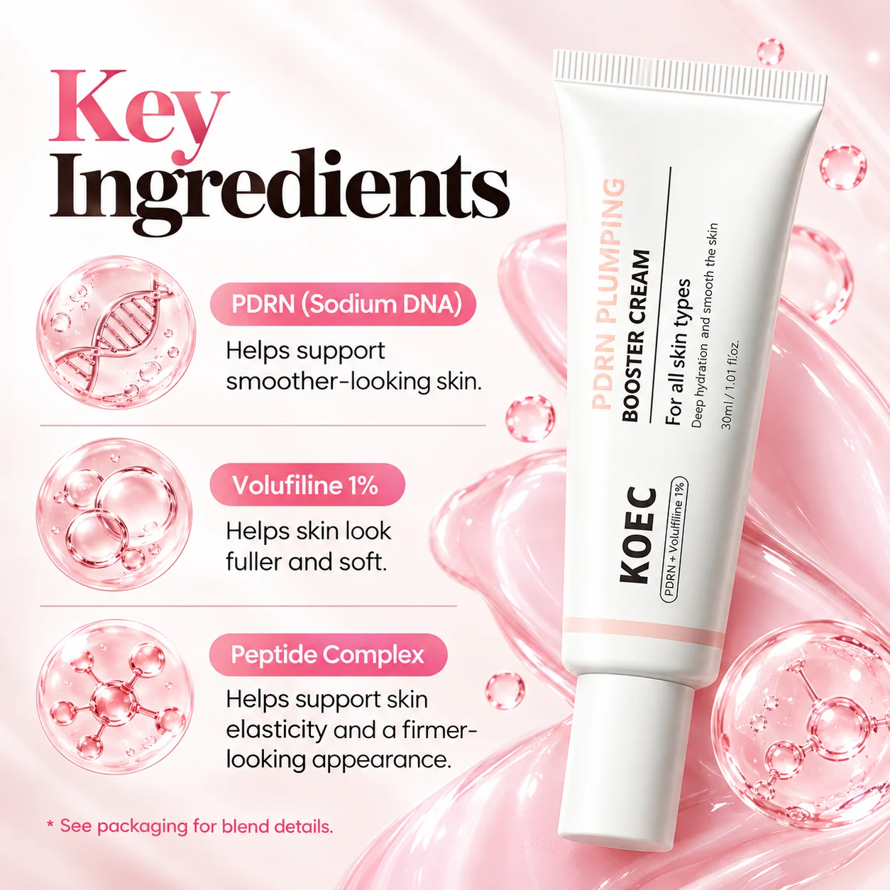 KOEC PDRN Volume Fill-It Booster Cream with PDRN, Volufiline & Peptides | PDRN Cream for Face, Wrinkle Filler & Volume Plumping Moisturizer | Firming, Hydrating & Plumping Skincare, 30ml/1.01 fl.oz