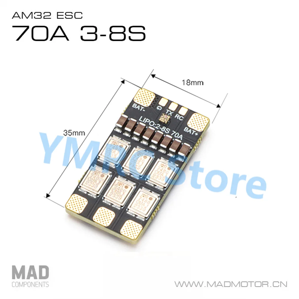 Afinación eléctrica de alto voltaje monómero MAD AM32 70A 3-8S adecuada para máquina de cruce FPV