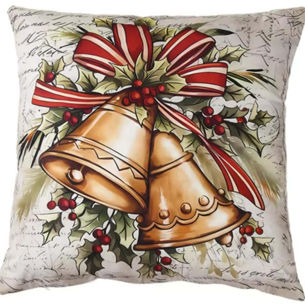 Christmas Elements Daily Pillow Cover Santa Bell Pattern For Living Room Bedroom Sofa Bedroom Decor Party Use