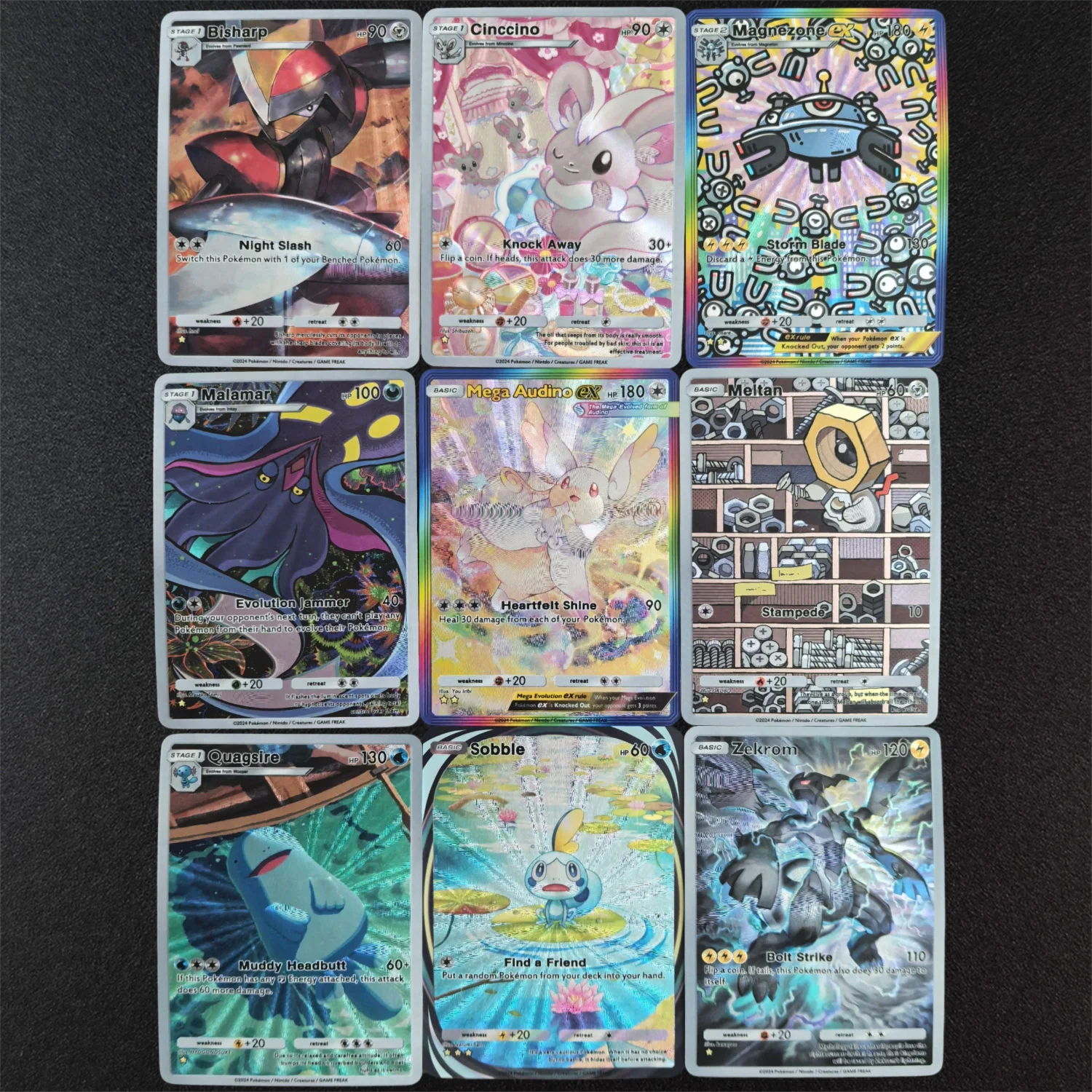 

9PCS/Set TCG Pocket English B3 Bisharp Cinccino Magnezone Malamar Audino Meltan Quagsire Sobble Zekrom Game Texture Card Toy