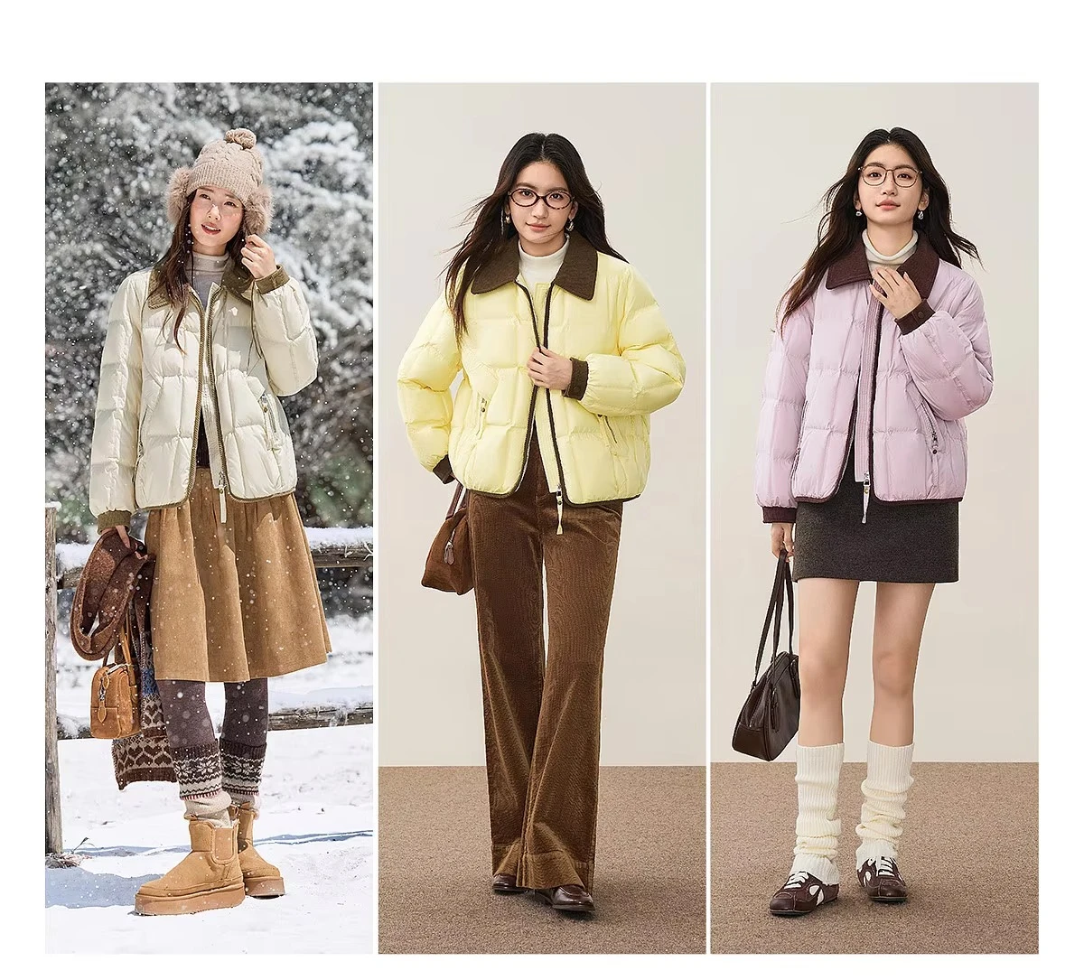 SENTUBILA 90% White Duck Down Jacket Women's 2026 Color Contrast Lapel Zip Pocket Coat Winter Loose Warm Outerwear W64YC7611