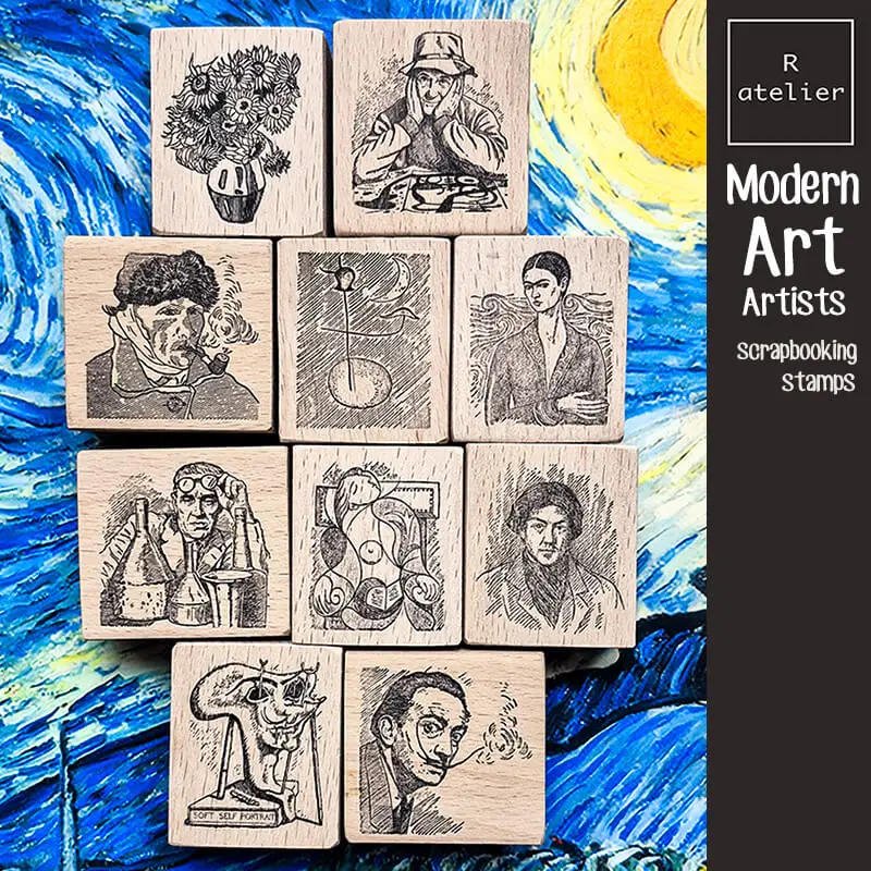 Scrapbooking Stamp Modern Art Artists, Morandi Dali Picasso Miro Frida Van Gogh Journaling Scrapbook Deco Wooden Stamp