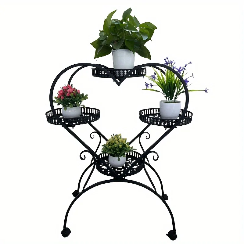 Four Heart-shaped Pots Flower Stand indoor iron multi-layer flower stand succulent green flower pot stand for family balcony