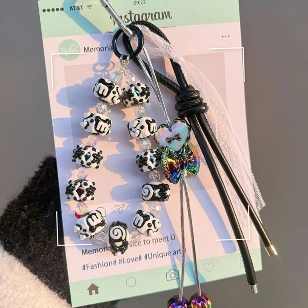 موضة Bowknot الجلود حبل المفاتيح رسمت باليد مطرز حقيبة قلادة الحلي حبل Y2K الهاتف المحمول الحبل الهدايا #4