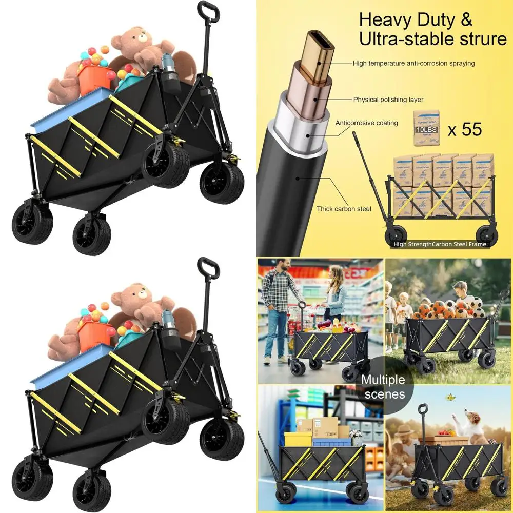 

Collapsible Utility Cart with Big Tread Wheels and Beverage Holder for Outdoors, Shopping, and Pet Transport