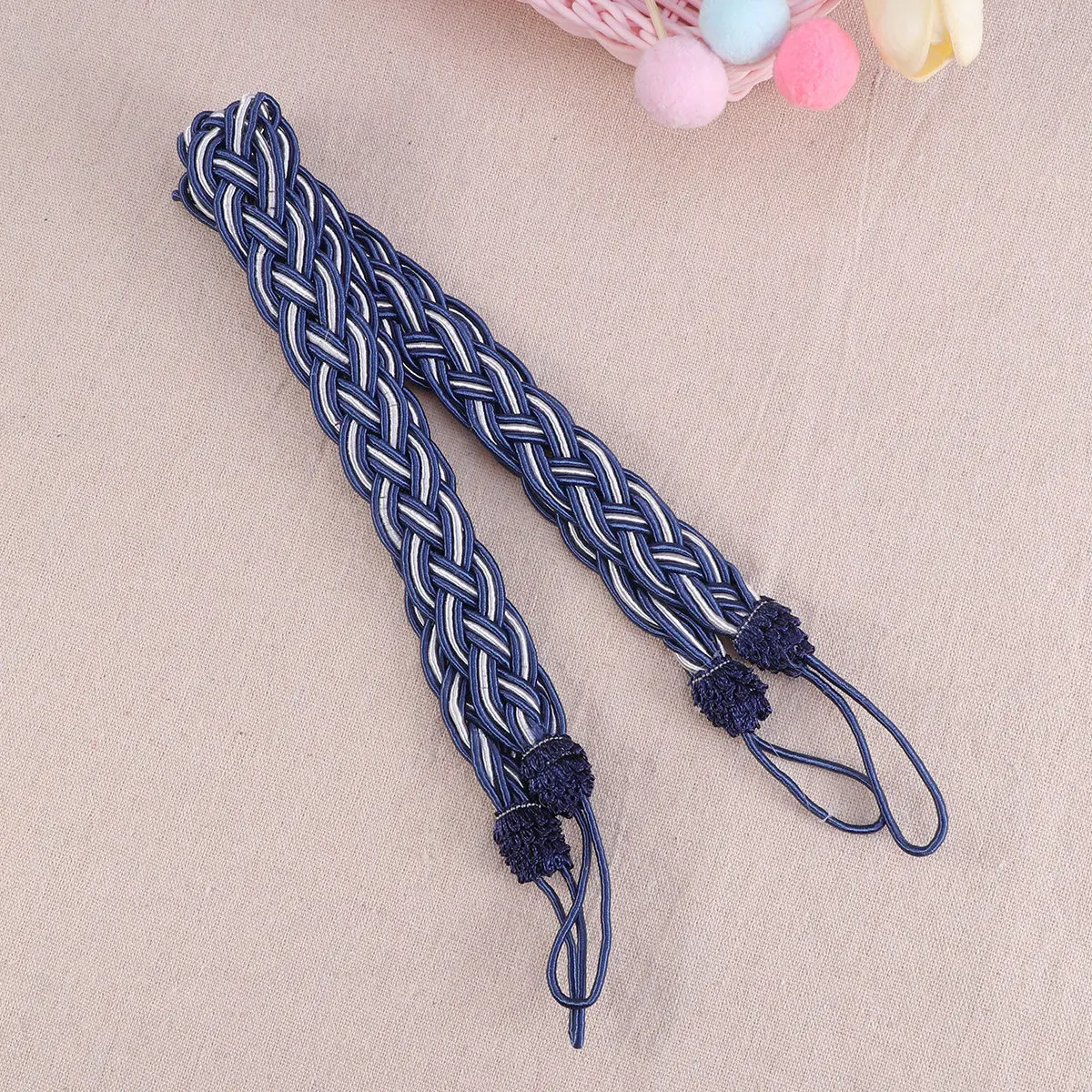 2Pcs Braided Curtain Cord Tiebacks Knitted Rope Curtain Buckle Holdbacks for Drapery Window Curtains Decorative Tassel Accent