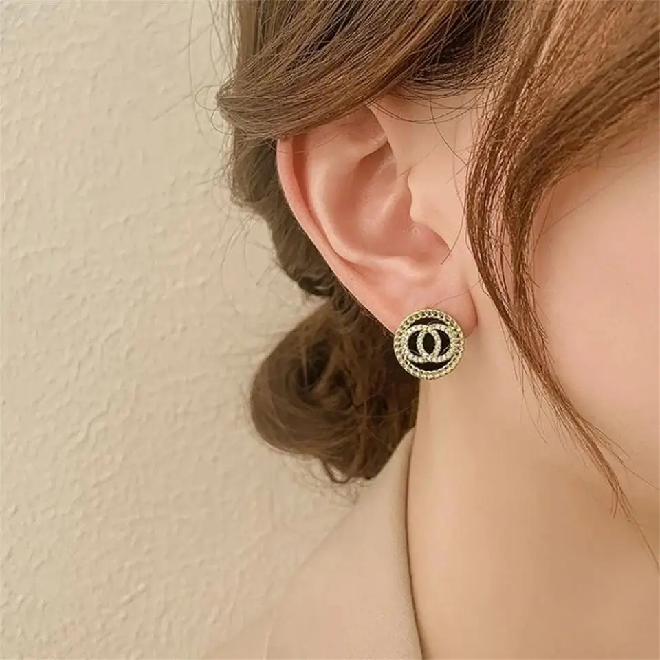 RAKOL Black Enamel Crystal Double Round Circles Stud Earring For Women Korean Style Sweet Simple Jewelry Brincos Wholesale Gift