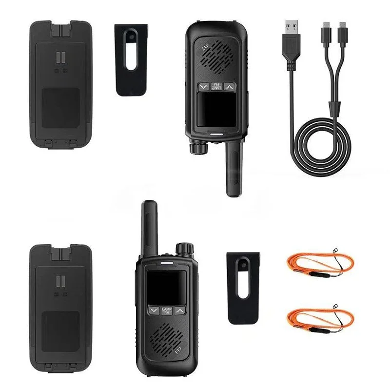 2PCS BF-T17 FRS Mini Walkie Talkie Portable Two Way Radio Long Range 22CH VOX USB 2W0.5W Ham Radio with LED Flashlight