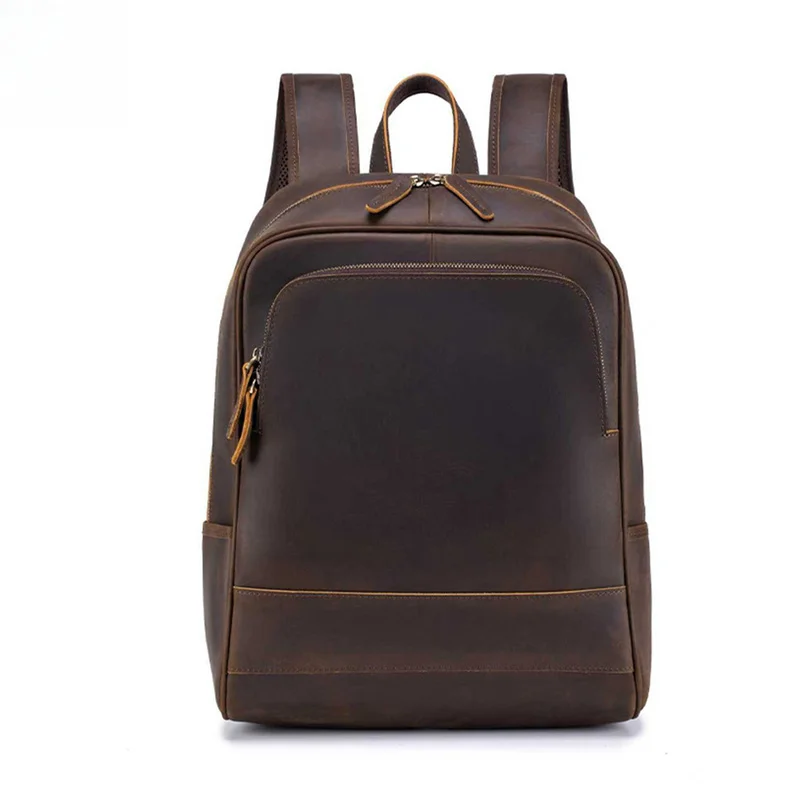 New Leather double shoulder backpack - college student schoolbag, simple design, large capacity, top-grain cowhide computer bag